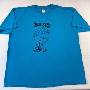 Jerzees New York Attitude Blue Vintage t-shirt Men's size XL Calvin & Hobbes